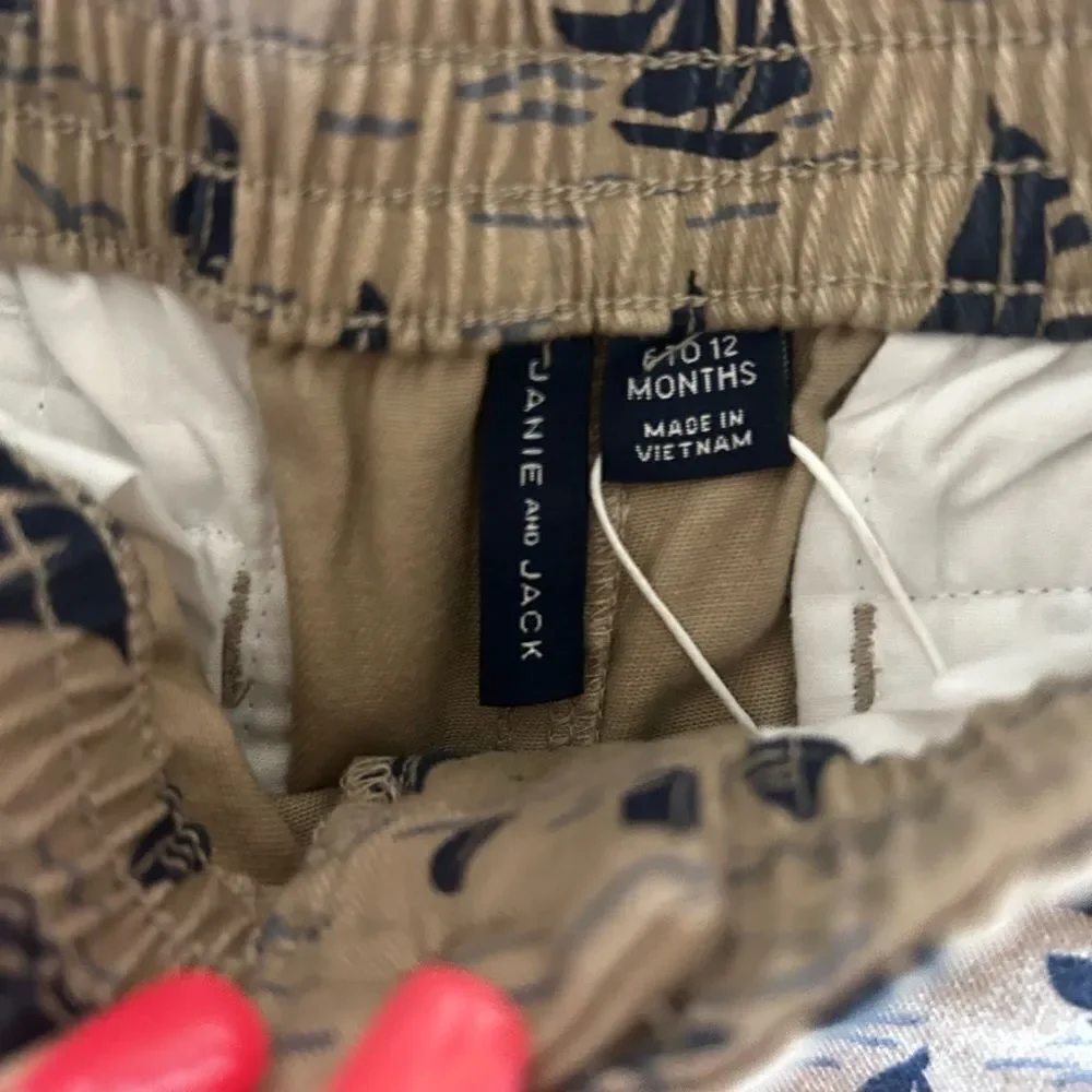 Janie and Jack Beige and Navy Sailboat Shorts